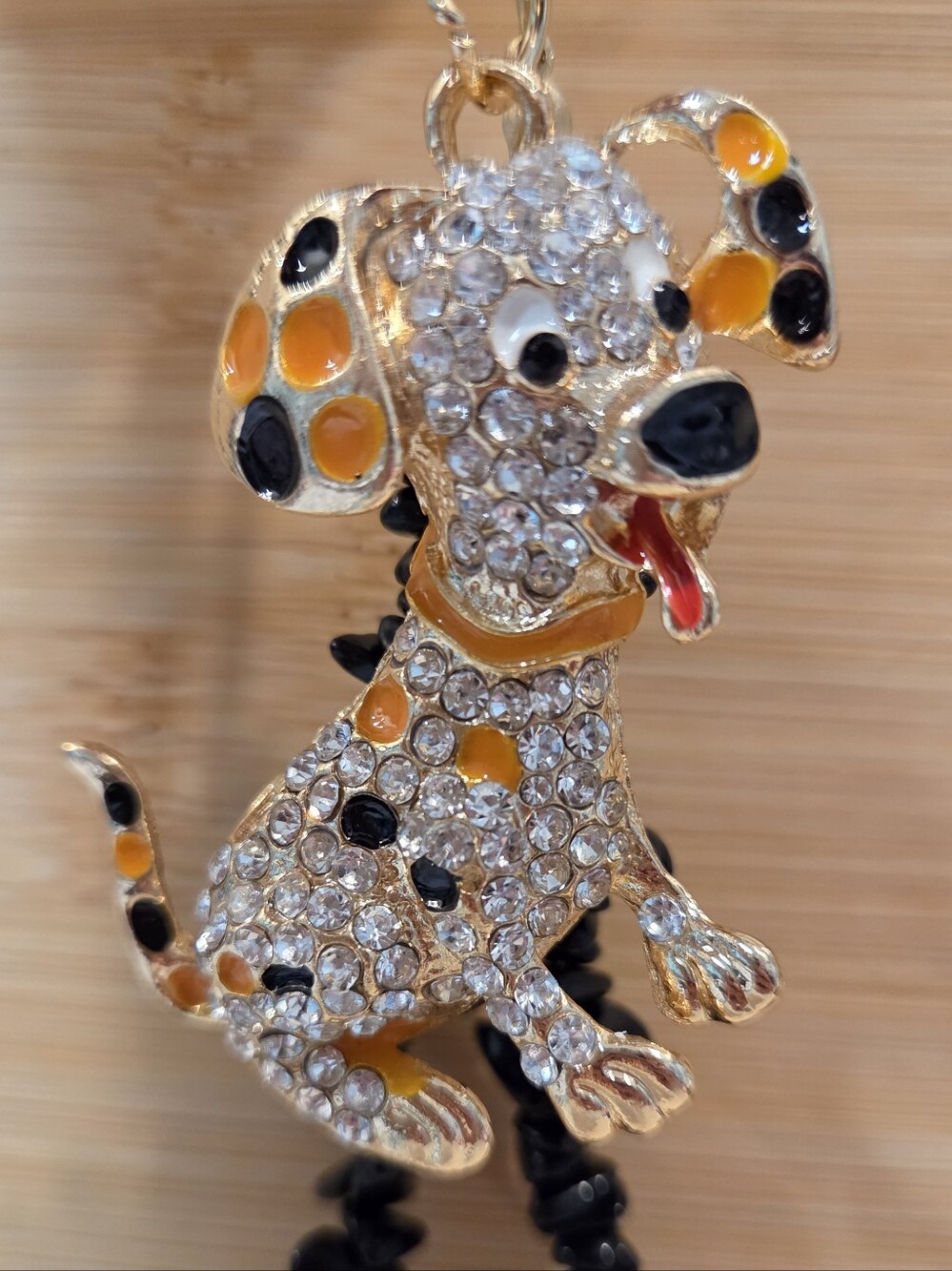 NEW Bling Rhinestone Dalmatian Dog Keychain Black Crystal Chip Wristlet Charm